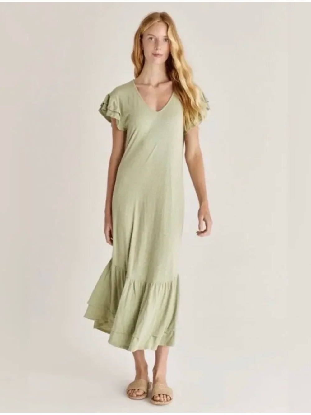 NWT Z Supply Pistachio Green V-Neck Zella Cotton slub midi Dress